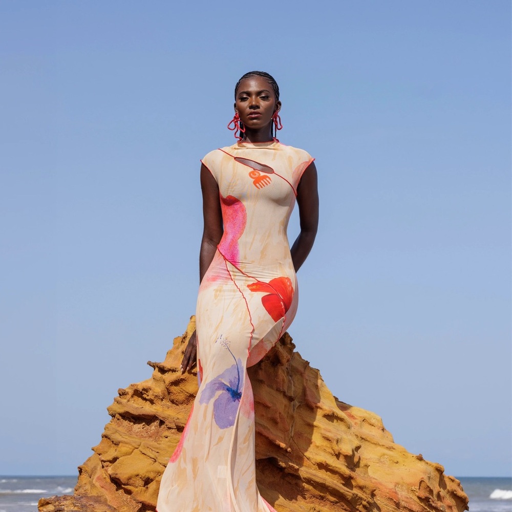 SISI COWL BACK ASYMMETRIC GOWN - ilé print